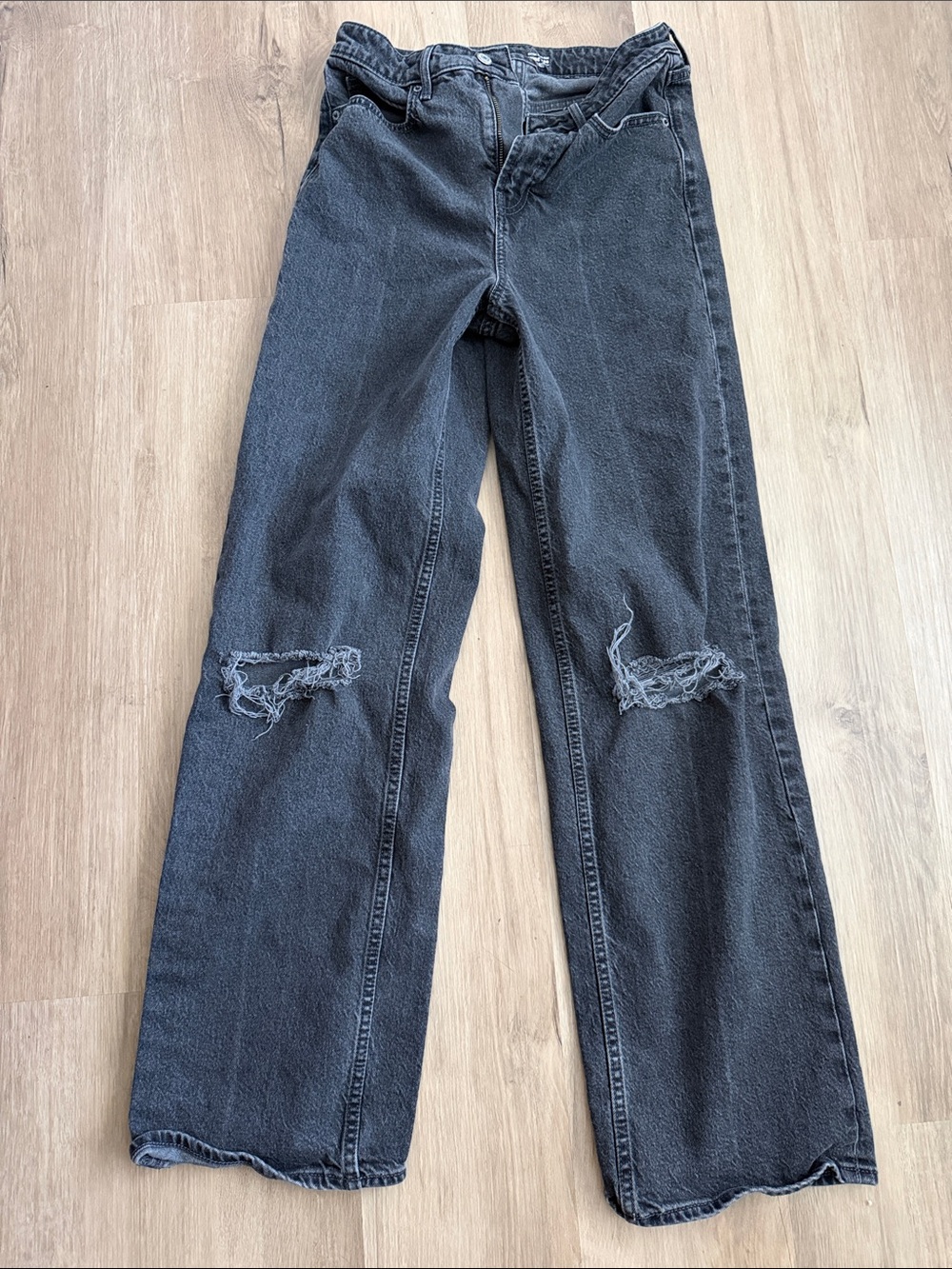 Black Distressed high rise Wide-Leg Jeans 4 tall